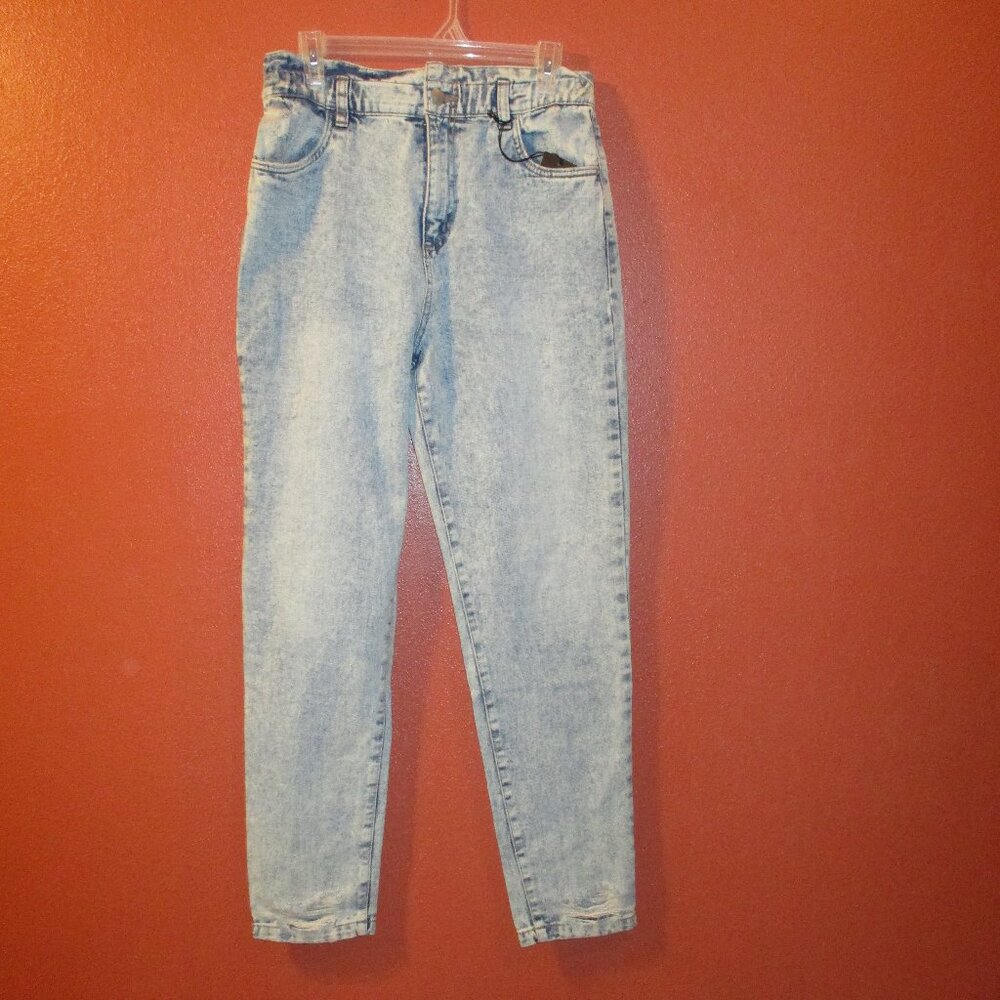 Refuge MOM Jeans NEW Woman Large Blue White Distressed Pockets Outdoors Denim